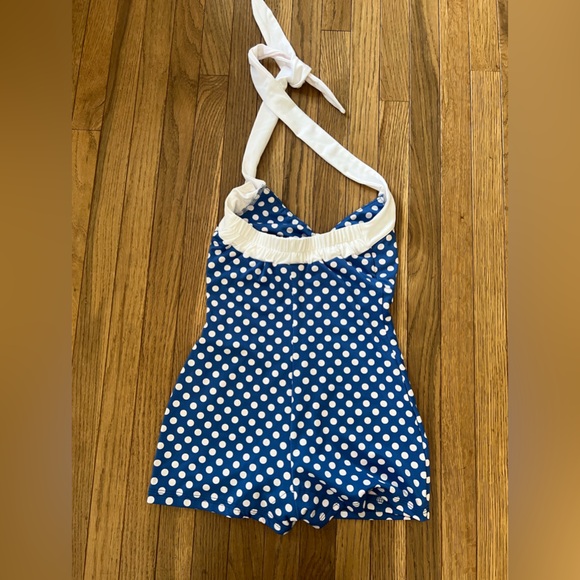 PUG Pinup Couture Bettie Blue PolkaDot One Piece Swimsuit with Matching Skirt XS - Picture 4 of 9
